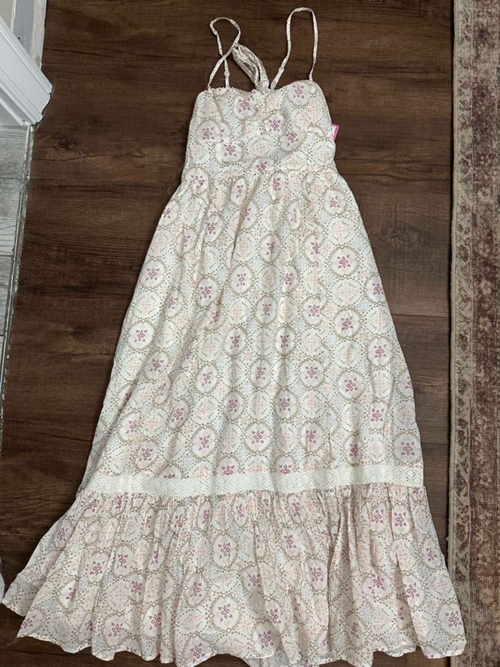 Cream Maxi Dress with Pink Floral Print